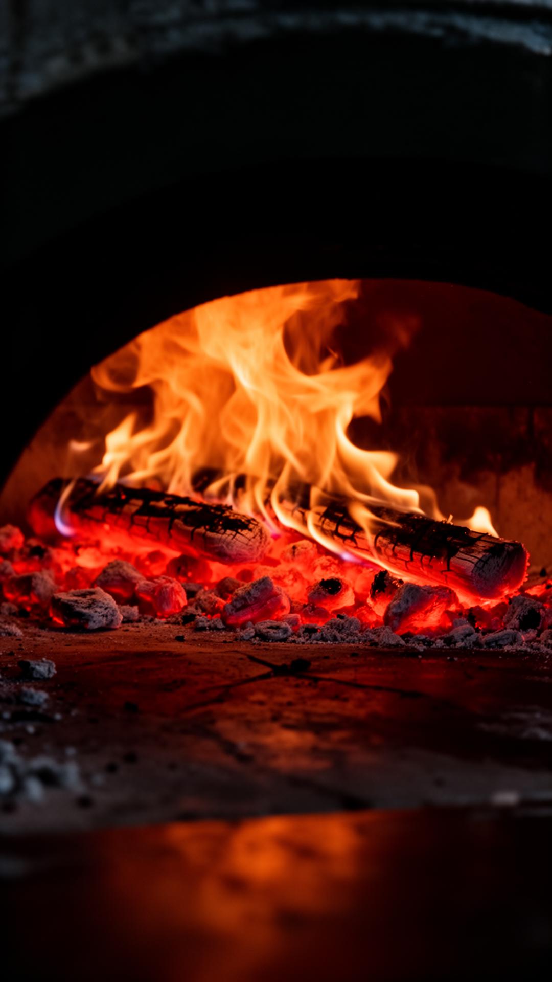 Pizza oven flames